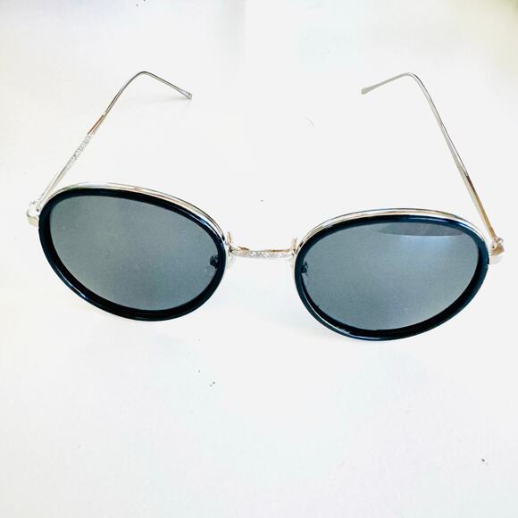 NEW NORDSTROM Black Silver $78 Slim Etch Oversized Metal Sunglasses Sunnies Y2K main image 5